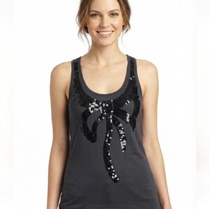 Miley Cyrus Max Azria Collaboration Black Tank Top With Sequined Bow L